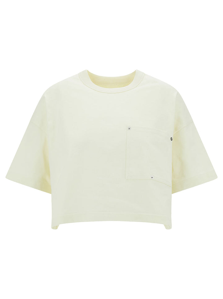 Bottega Veneta Women White Crop T-Shirt With Patch Pockets In Cotton Woman