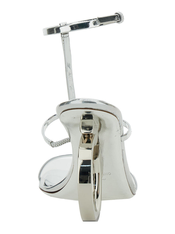 Ferragamo Women 'Elina' Silver Sandals With Sculptural Heel In Leather Woman