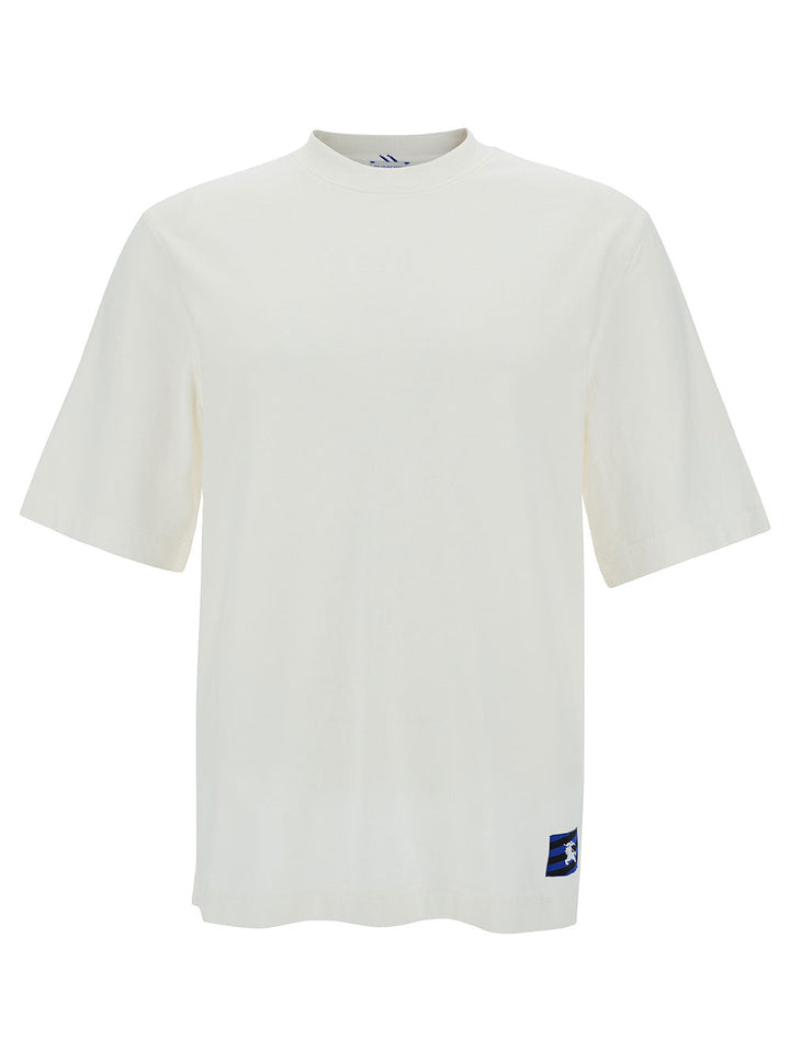 Burberry Men White Crewneck T-Shirt With Equestrain Knight Patch In Cotton Man