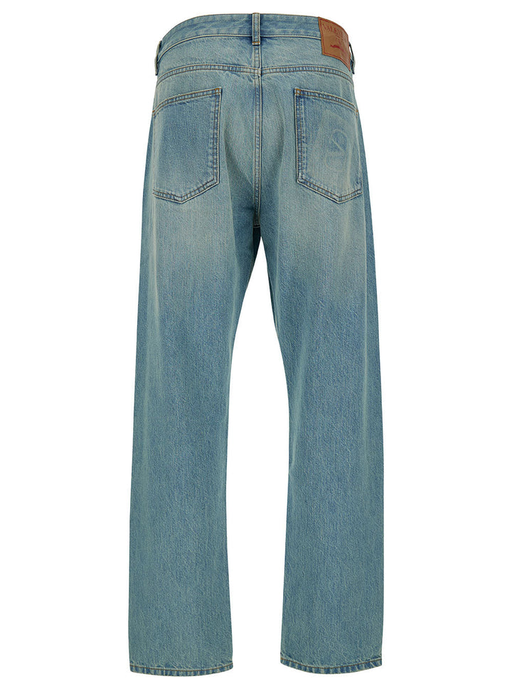 Valentino Men Light Blue Oversized Jeans With Logo Patch In Denim Man