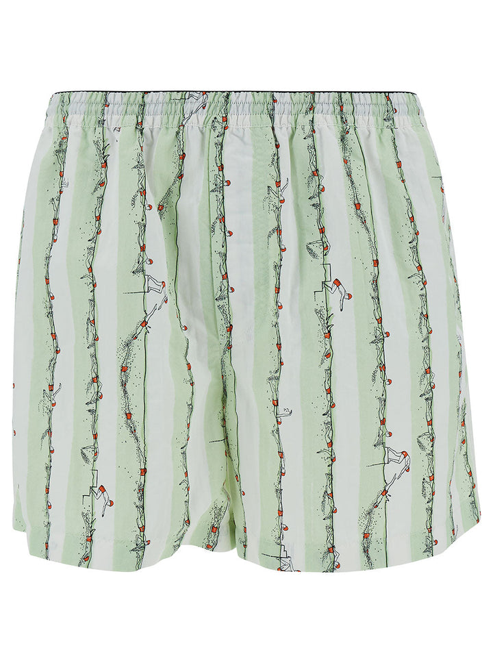 Bottega Veneta Men Green Shorts With All-Over Divers Print In Polyamide Man