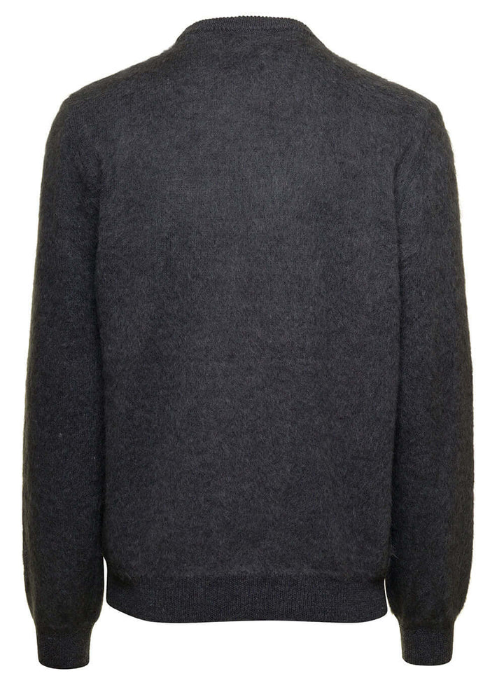 Fendi Men Grey Sweater With Jacquard Ff Motif In Wool Man