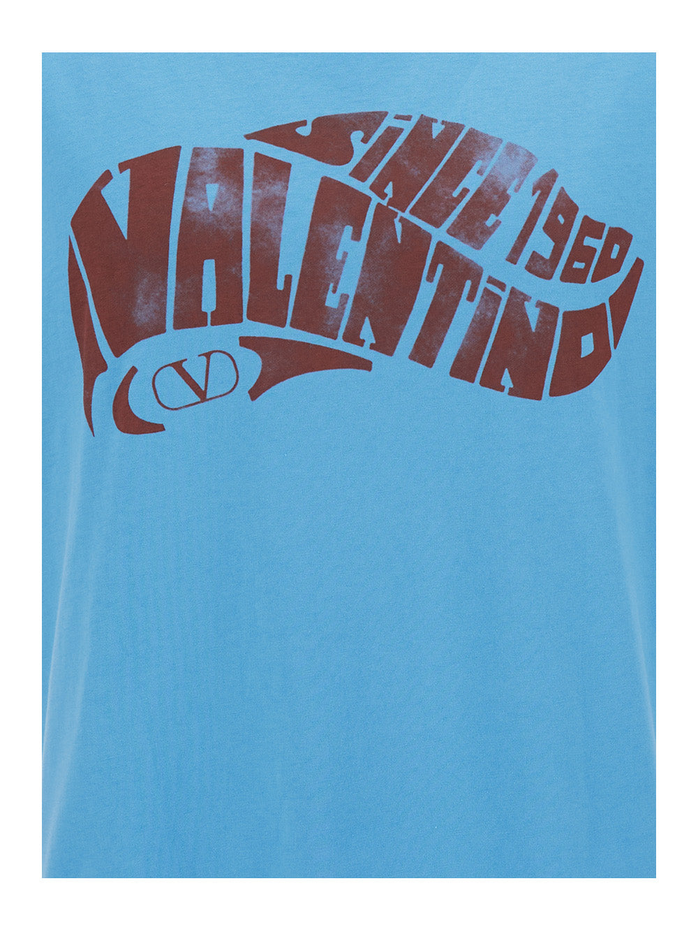 Valentino Men Light Blue Crewneck T-Shirt With Logo Print In Jersey Man