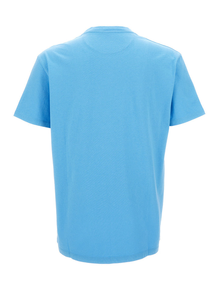 Valentino Men Light Blue Crewneck T-Shirt With Logo Print In Jersey Man