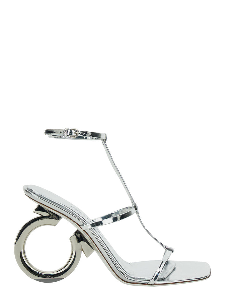 Ferragamo Women 'Elina' Silver Sandals With Sculptural Heel In Leather Woman