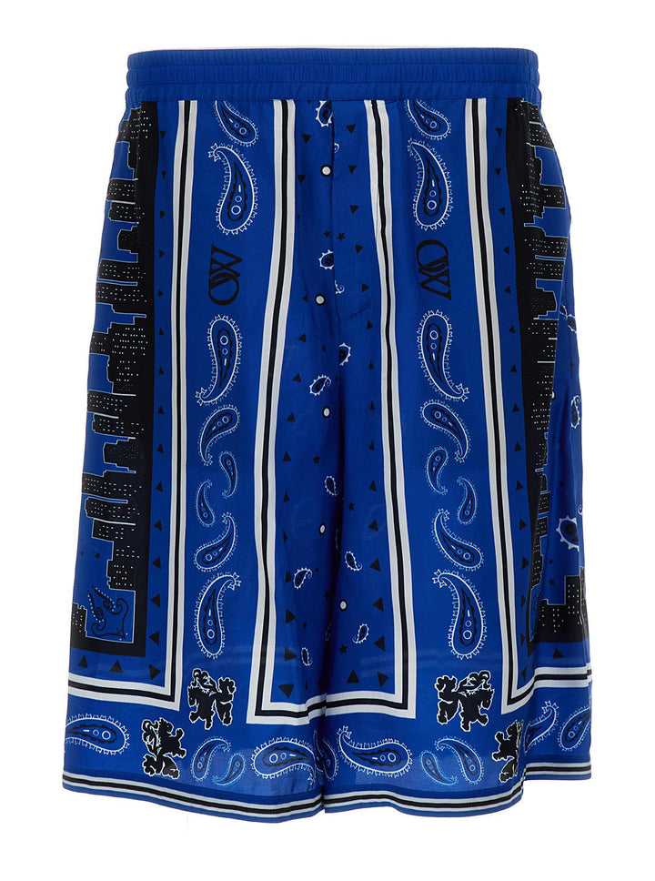 Off-White Men Blue Bandana Paisley Print Shorts In Viscose Man