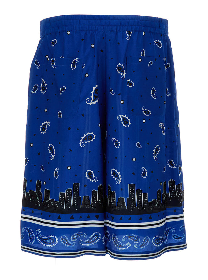 Off-White Men Blue Bandana Paisley Print Shorts In Viscose Man