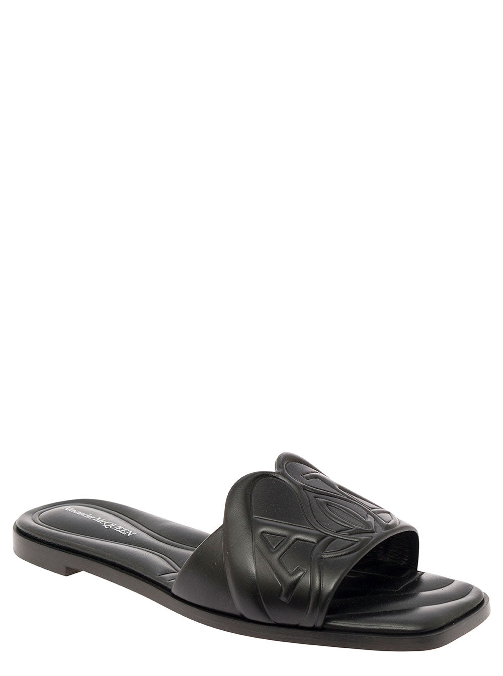 Alexander Mcqueen Women Black Quilted Sandals With Logo Motif In Leather Woman