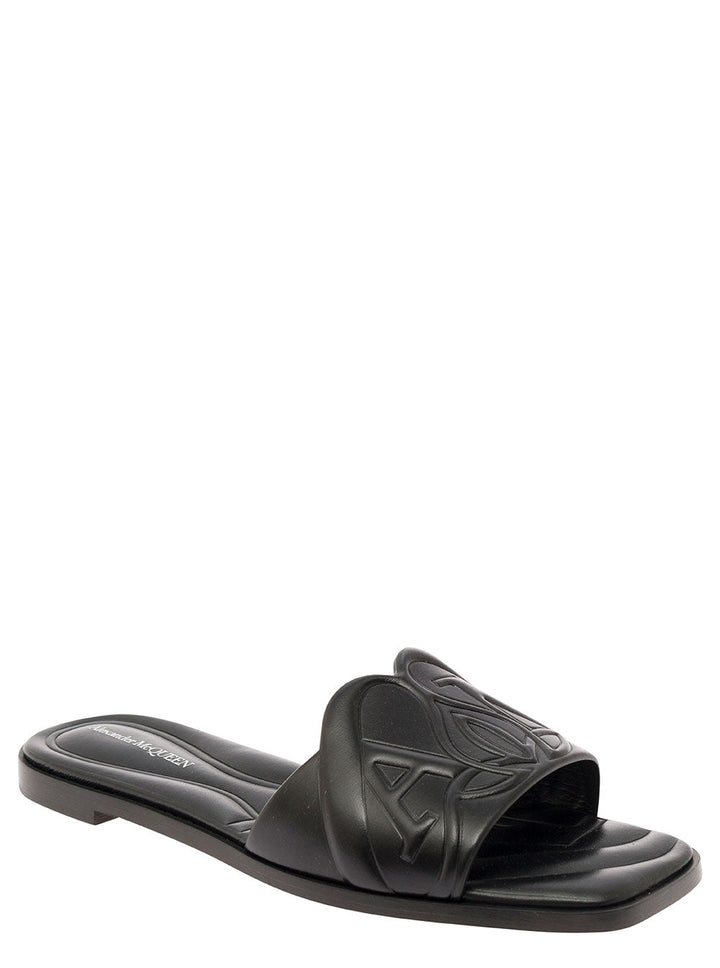Alexander Mcqueen Women Black Quilted Sandals With Logo Motif In Leather Woman