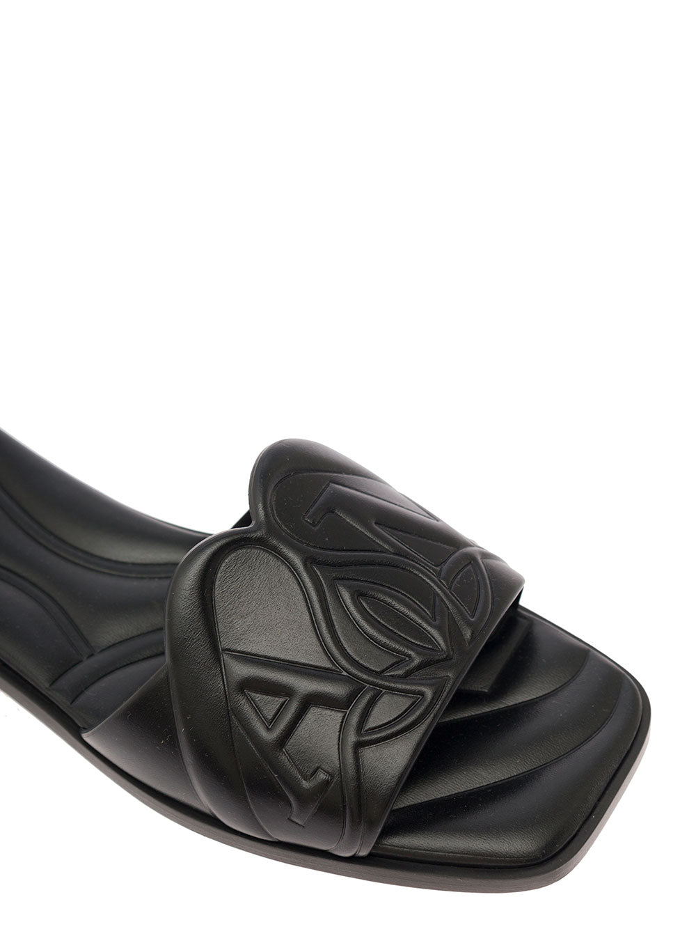 Alexander Mcqueen Women Black Quilted Sandals With Logo Motif In Leather Woman