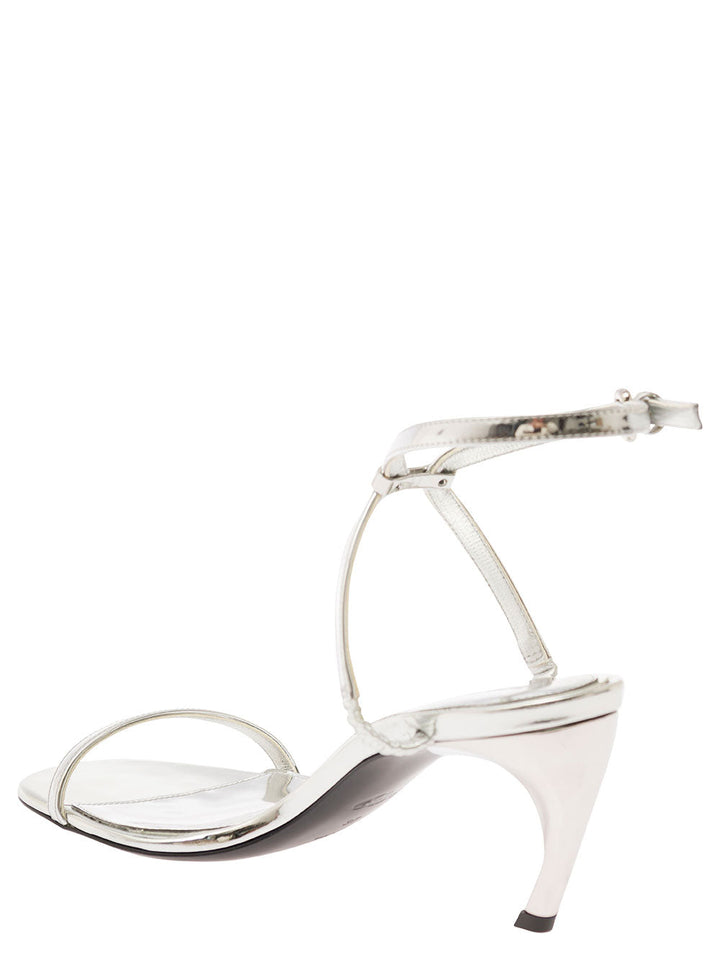 Alexander Mcqueen Women Silver Sandals With Armadillo Heel In Metallic Leather Woman