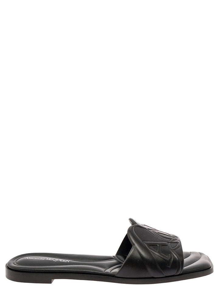 Alexander Mcqueen Women Black Quilted Sandals With Logo Motif In Leather Woman