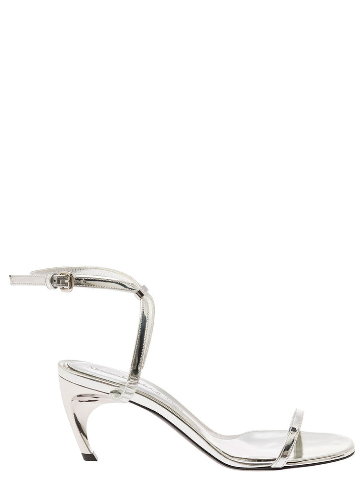 Alexander Mcqueen Women Silver Sandals With Armadillo Heel In Metallic Leather Woman