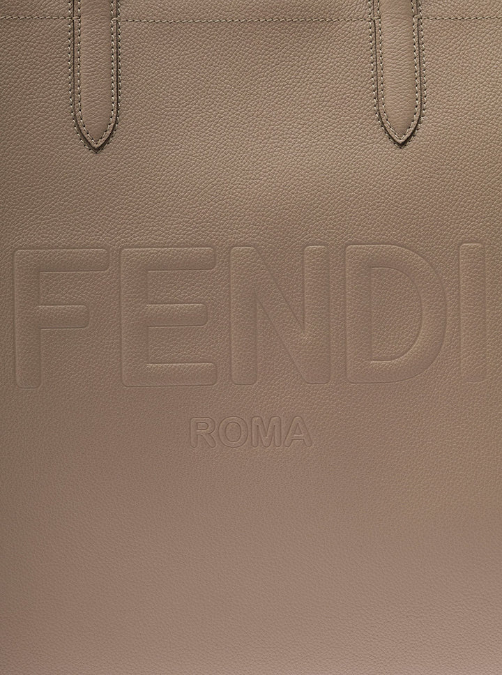 Fendi Men Beige Tote Bag With Embossed Logo In Leather Man