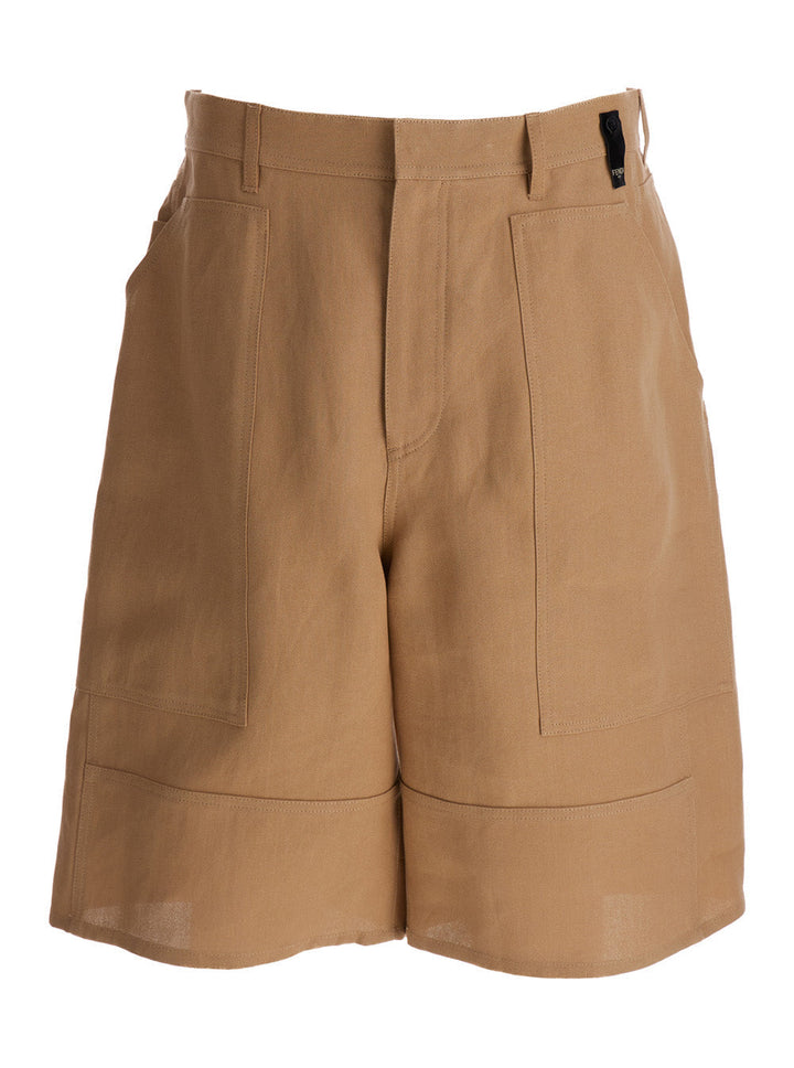 Fendi Men Bermuda Shorts With Front Wrokwear Pockets Beige In Technical Fabric Man