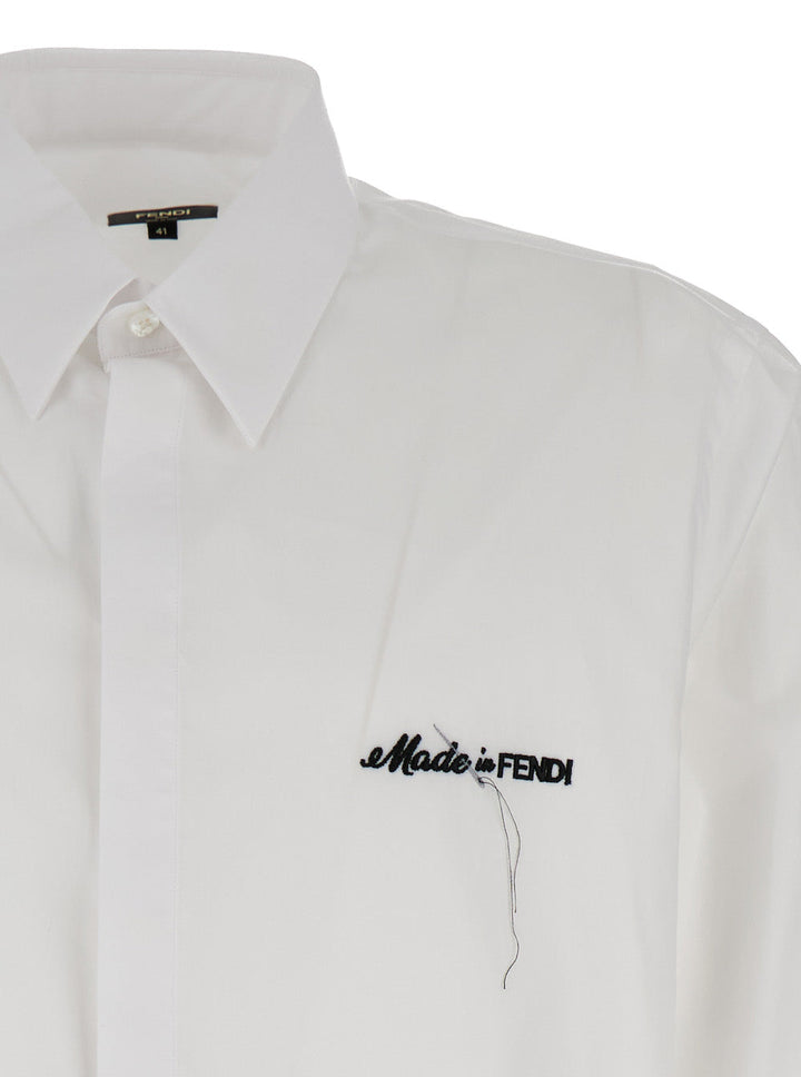 Fendi Men White Lettering Embroidered Shirt In Cotton Man