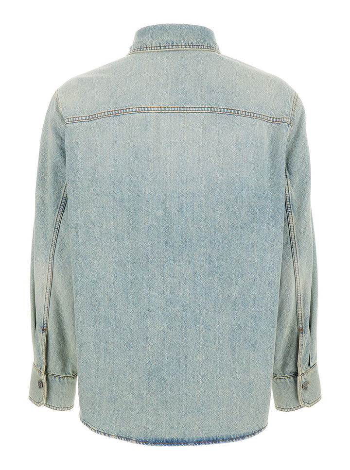 Valentino Men Light-Blue Denim Shirt With Logo In Cotton Man