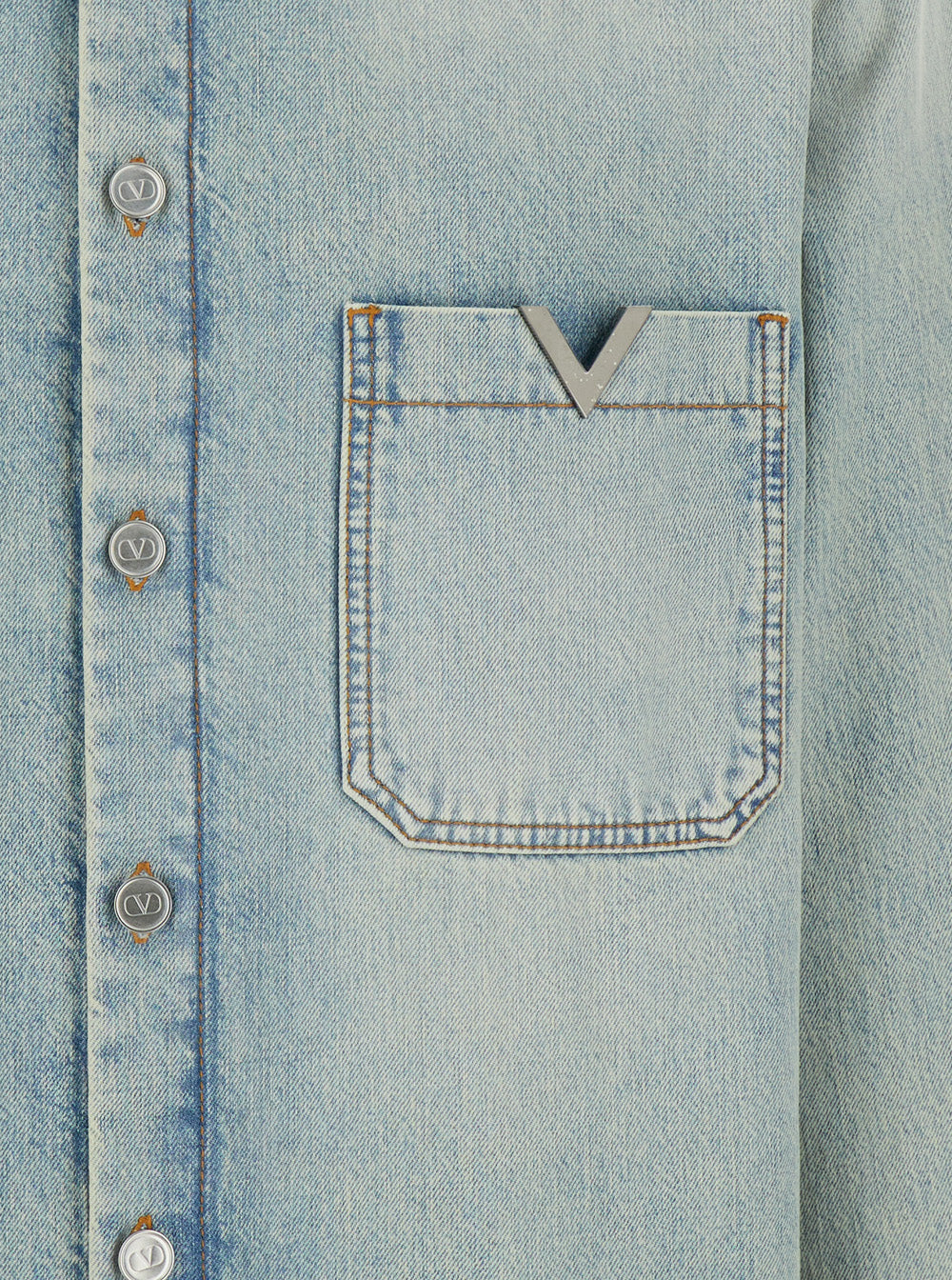 Valentino Men Light-Blue Denim Shirt With Logo In Cotton Man