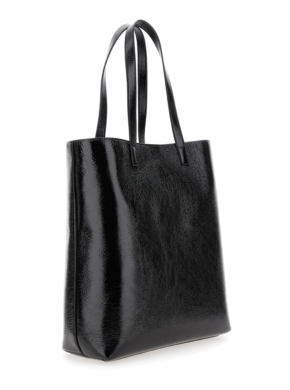 Saint Laurent Men 'Bold' Black Tote Bag With Embossed Logo In Coated Crinkled Leather Man