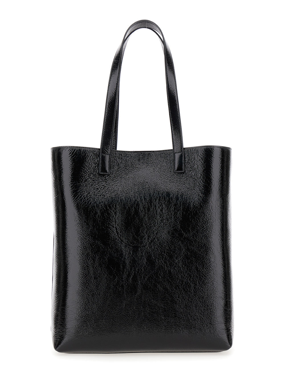 Saint Laurent Men 'Bold' Black Tote Bag With Embossed Logo In Coated Crinkled Leather Man