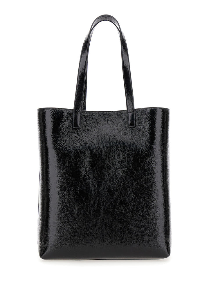 Saint Laurent Men 'Bold' Black Tote Bag With Embossed Logo In Coated Crinkled Leather Man