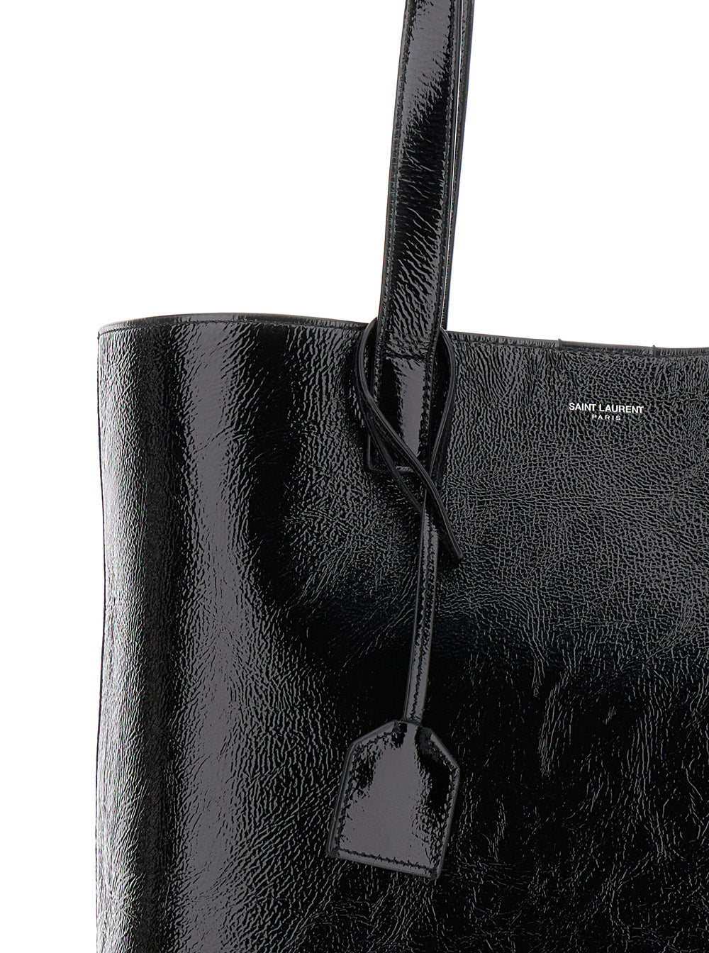 Saint Laurent Men 'Bold' Black Tote Bag With Embossed Logo In Coated Crinkled Leather Man