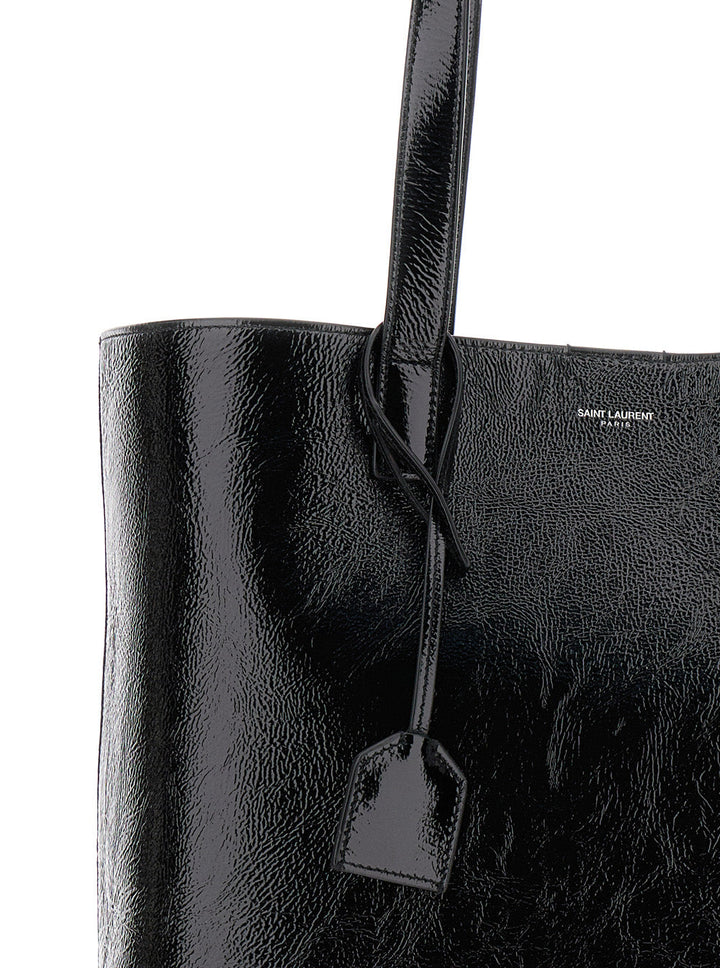 Saint Laurent Men 'Bold' Black Tote Bag With Embossed Logo In Coated Crinkled Leather Man