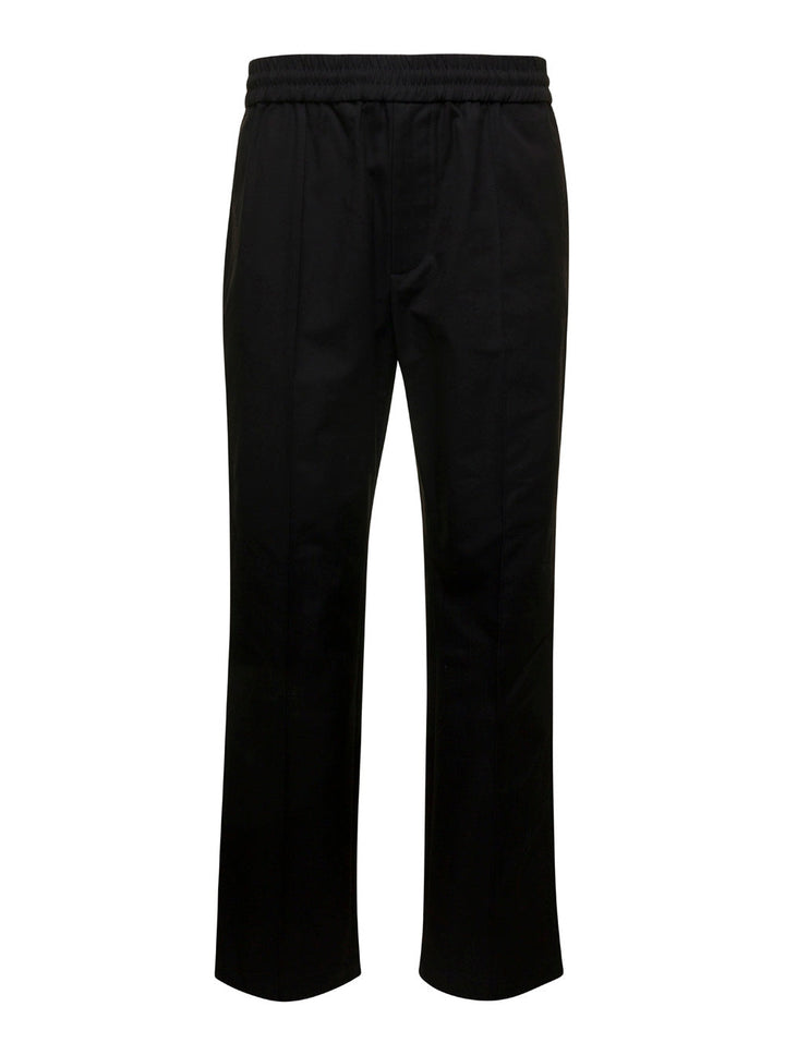Valentino Men Black Medium Waist Straight Pants In Cotton Blend Man