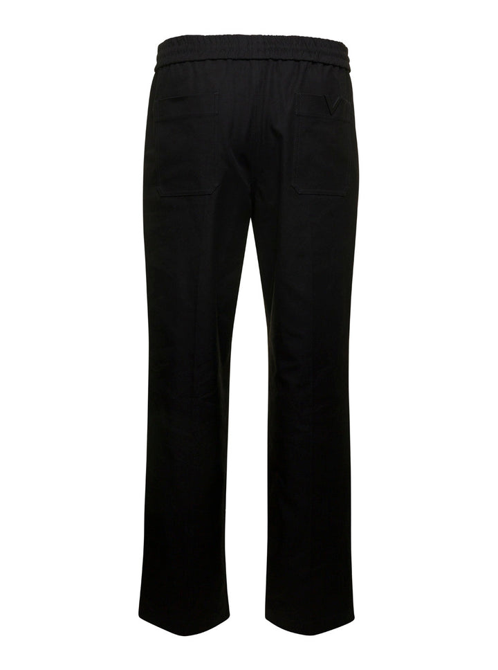 Valentino Men Black Medium Waist Straight Pants In Cotton Blend Man