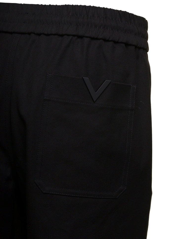 Valentino Men Black Medium Waist Straight Pants In Cotton Blend Man