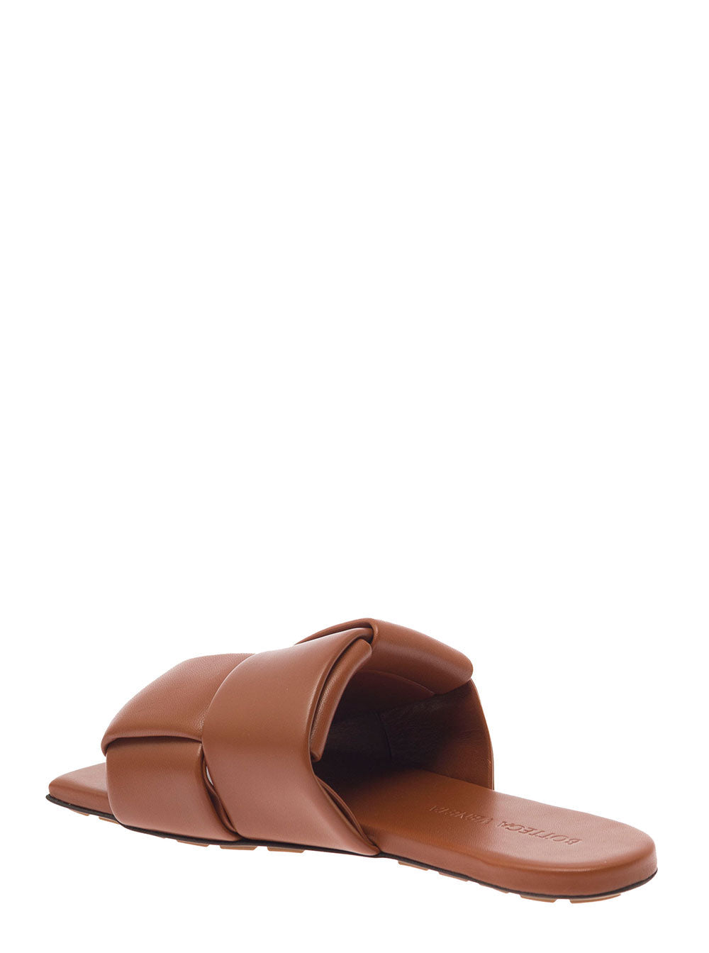 Bottega Veneta Women Brown Flat Mules With Padded Intreccio Band In Leather Woman