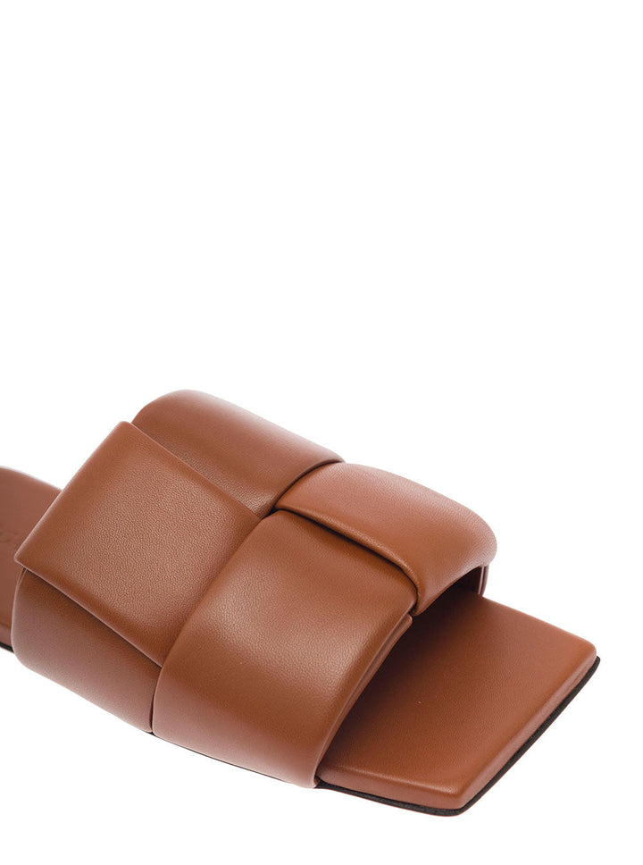 Bottega Veneta Women Brown Flat Mules With Padded Intreccio Band In Leather Woman