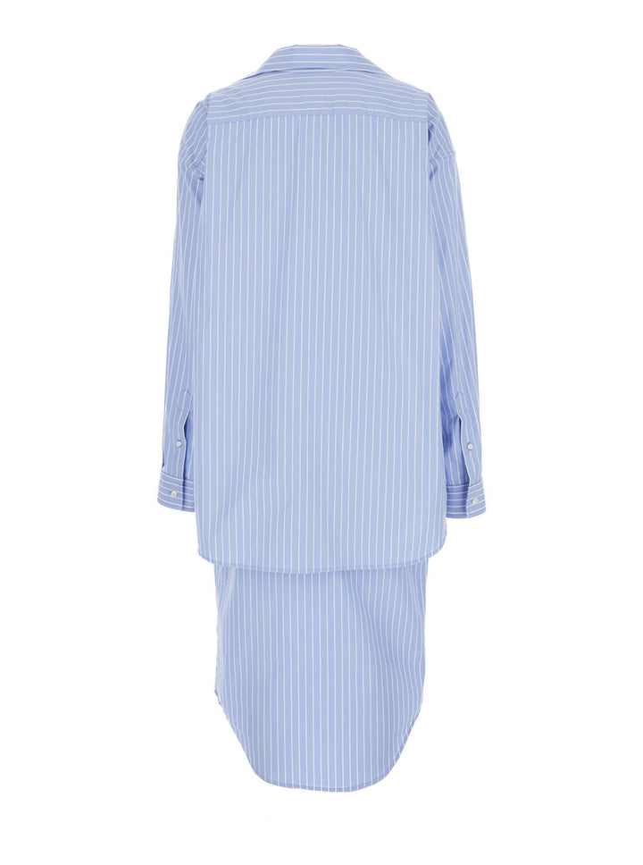 Balenciaga Women Light Blue Layered Shirt Dress With Bb Logo Embroidery In Cotton Woman