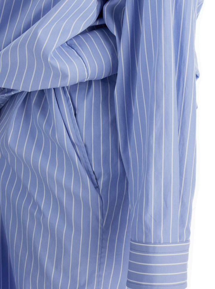 Balenciaga Women Light Blue Layered Shirt Dress With Bb Logo Embroidery In Cotton Woman