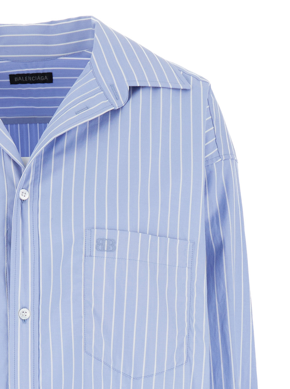 Balenciaga Women Light Blue Layered Shirt Dress With Bb Logo Embroidery In Cotton Woman