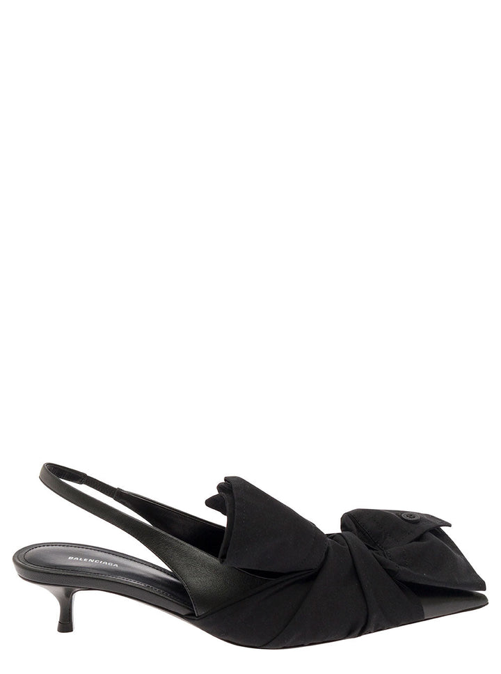 Balenciaga Women Black Slingback Pumps With Knot Detail In Leather And Cotton Woman