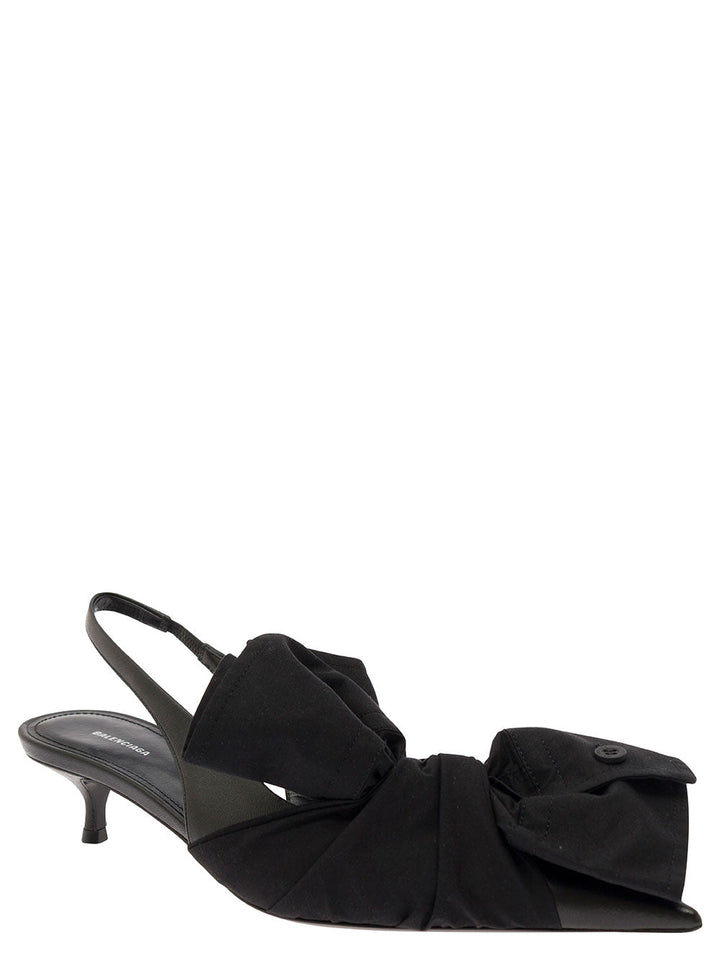 Balenciaga Women Black Slingback Pumps With Knot Detail In Leather And Cotton Woman