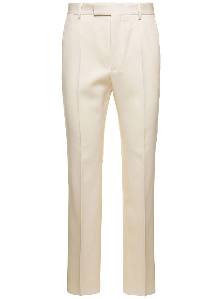 Gucci Men White Straight-Leg Pants With Gucci Cities Patch In Wool Man