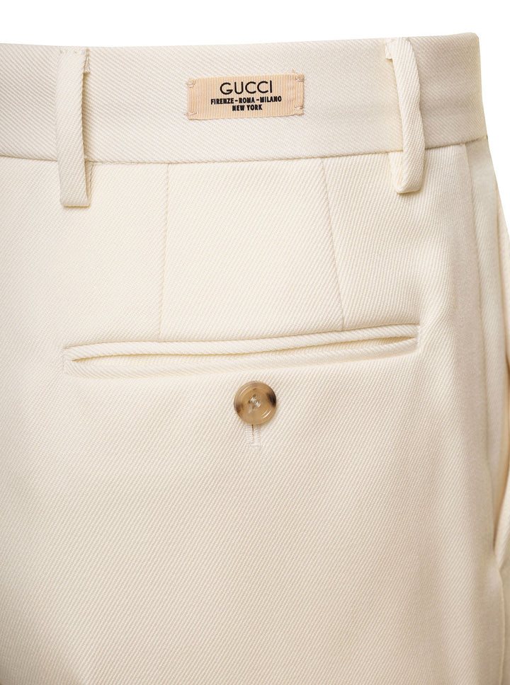 Gucci Men White Straight-Leg Pants With Gucci Cities Patch In Wool Man