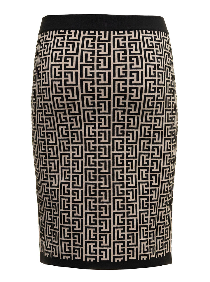 Balmain Women Balmain Woman's Monogram Wool Pencil Skirt With Zip