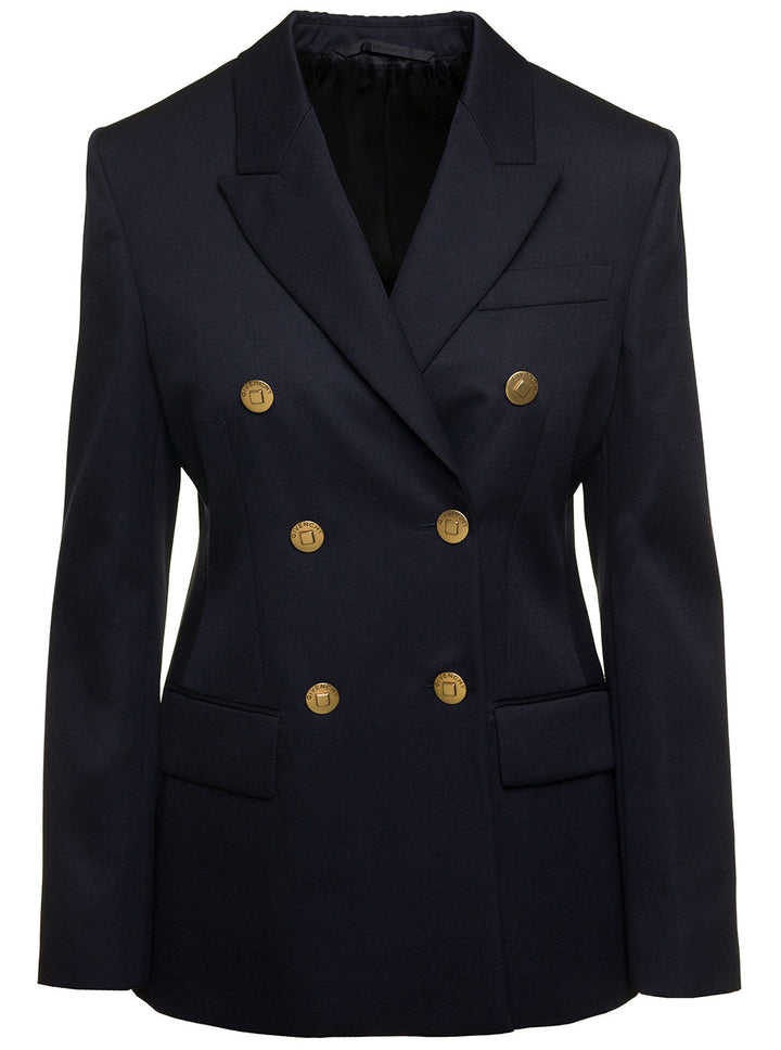 Givenchy Women Blue Double-Breasted Jacket With Branded Buttons In Wool Blend Woman