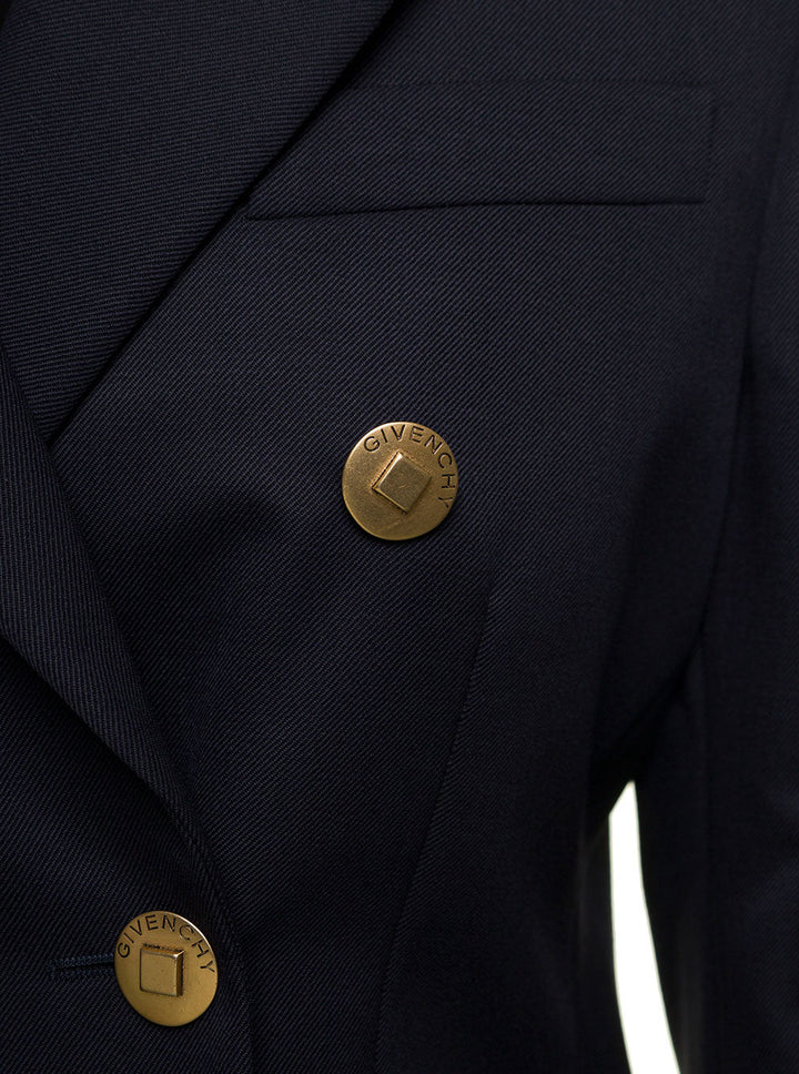 Givenchy Women Blue Double-Breasted Jacket With Branded Buttons In Wool Blend Woman