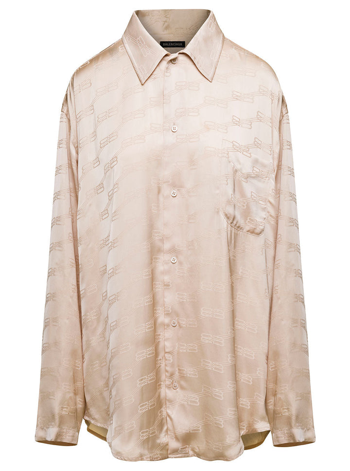 Balenciaga Women Beige Shirt With Logo Pattern In Viscose Woman