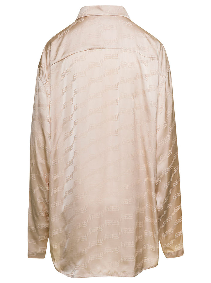 Balenciaga Women Beige Shirt With Logo Pattern In Viscose Woman