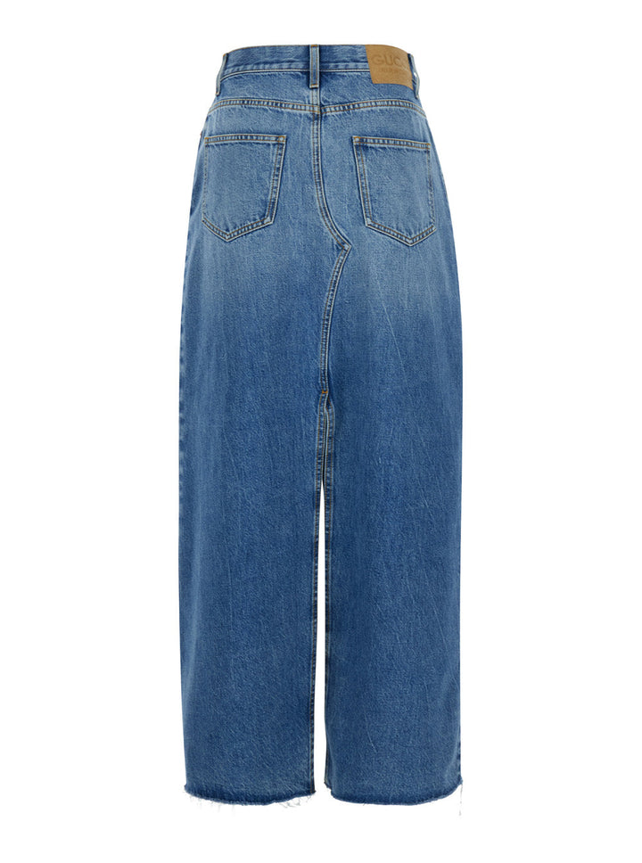 Gucci Women Light Blue Denim Midi Skirt With Horsebit In Cotton Woman