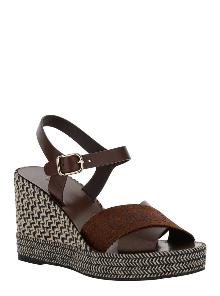 Chloé Women 'Piia' Brown Espadrillas Sandals With Wedge In Leather And Jute Woman