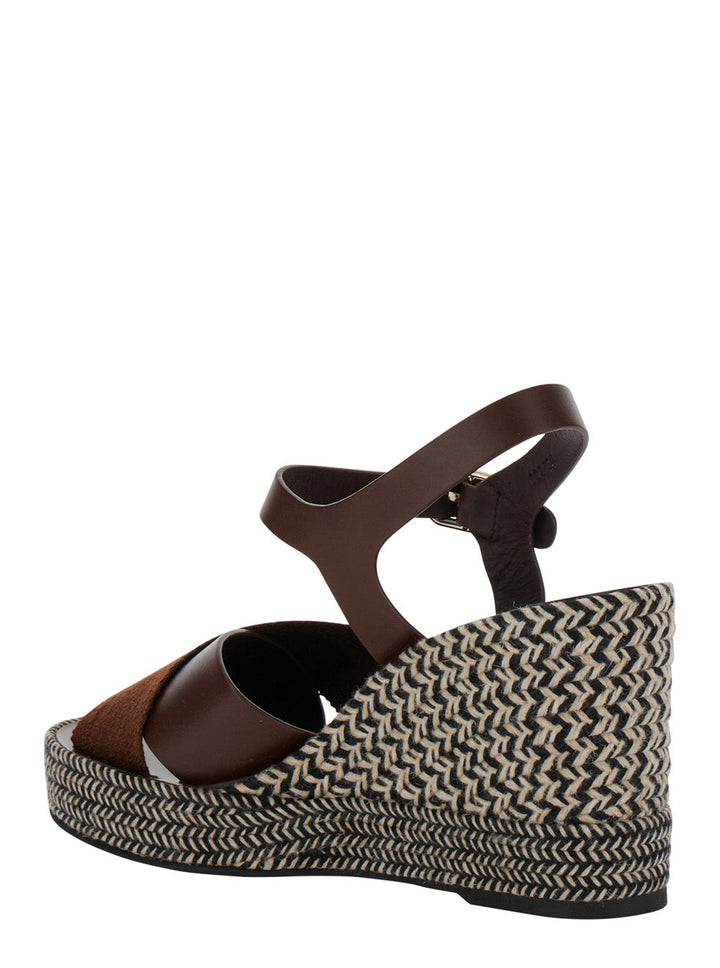 Chloé Women 'Piia' Brown Espadrillas Sandals With Wedge In Leather And Jute Woman