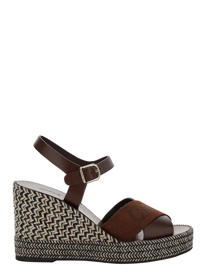 Chloé Women 'Piia' Brown Espadrillas Sandals With Wedge In Leather And Jute Woman