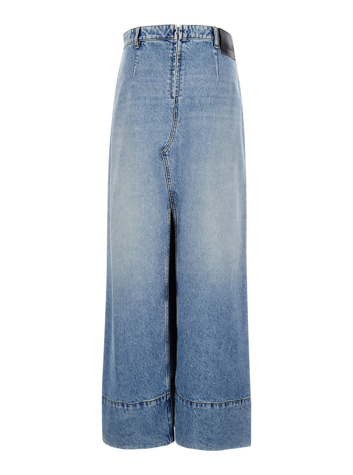 Sportmax Women Maxi Light Blue Skirt With Reversed Front And Rear In Denim Woman