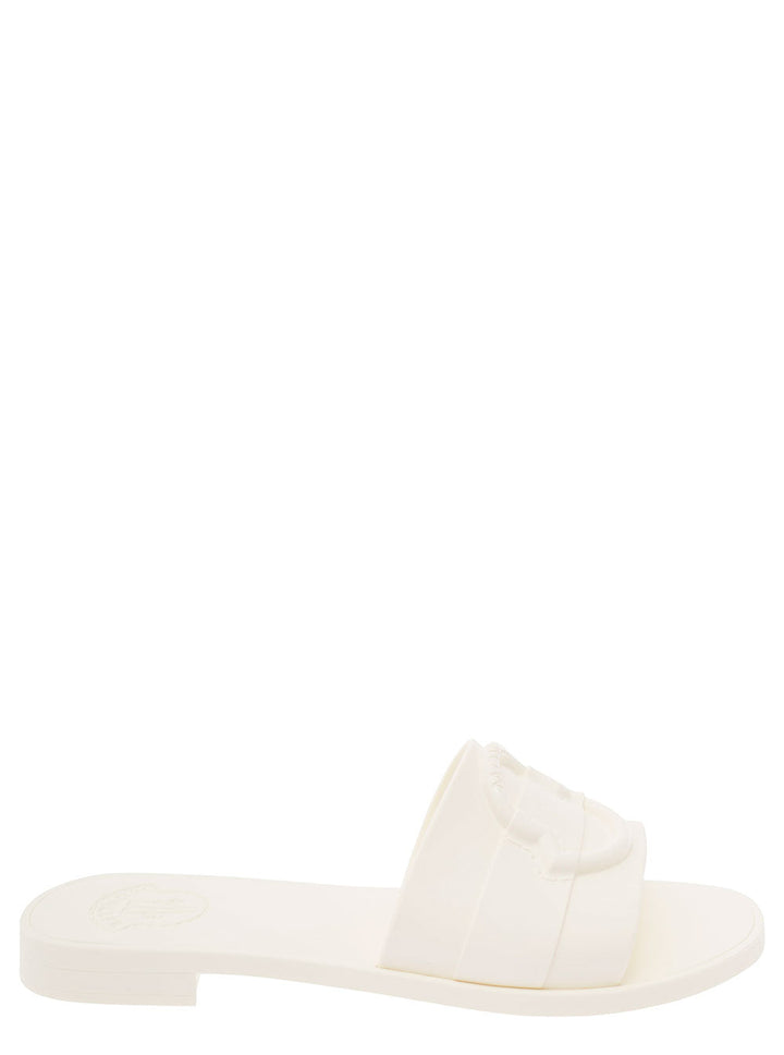 Moncler Women 'Mon' White Slide With Heel In Rubber Woman